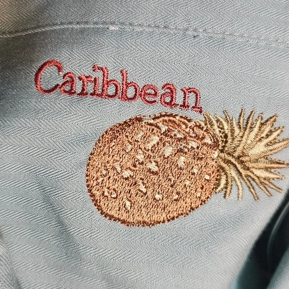 Caribbean Cocktails Pineapple Button Down Shirt Men's Large Green‎ Short Sleeve - Picture 5 of 9